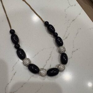J. Crew Elegant Black and Silver Beaded Necklace